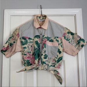 Gitano Floral Button-Up Blouse in Pink and Green
